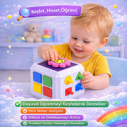 Montessori Eğitici Aktivite Küpü | İnce Motor & Zeka Gelişimi | Duyusal Oyuncak - Antiola
