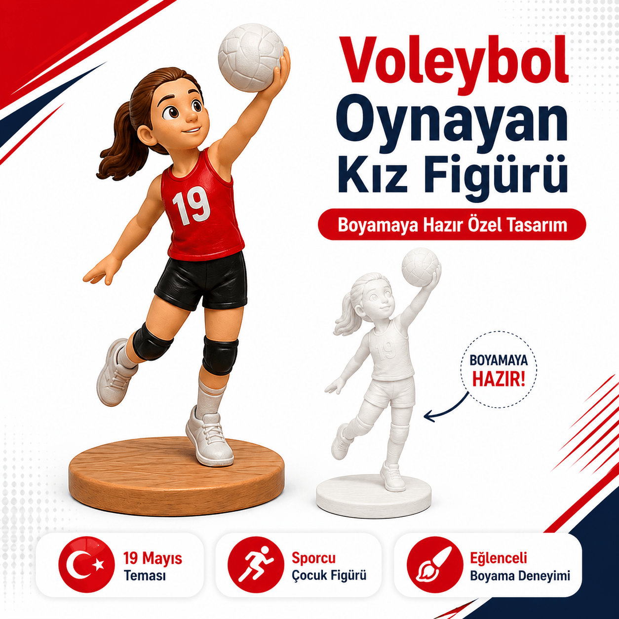 19 Mayıs Sporcu Çocuklar Temalı Boyanabilir Figürler - Antiola