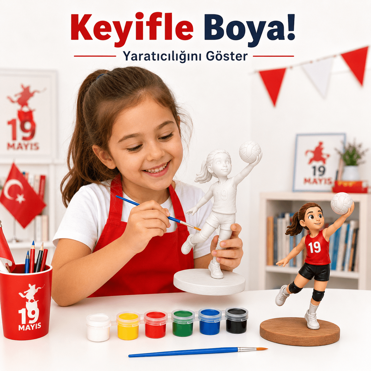 19 Mayıs Sporcu Çocuklar Temalı Boyanabilir Figürler - Antiola