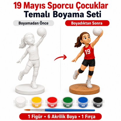 19 Mayıs Sporcu Çocuklar Temalı Boyanabilir Figürler - Antiola