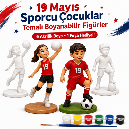 19 Mayıs Sporcu Çocuklar Temalı Boyanabilir Figürler - Antiola