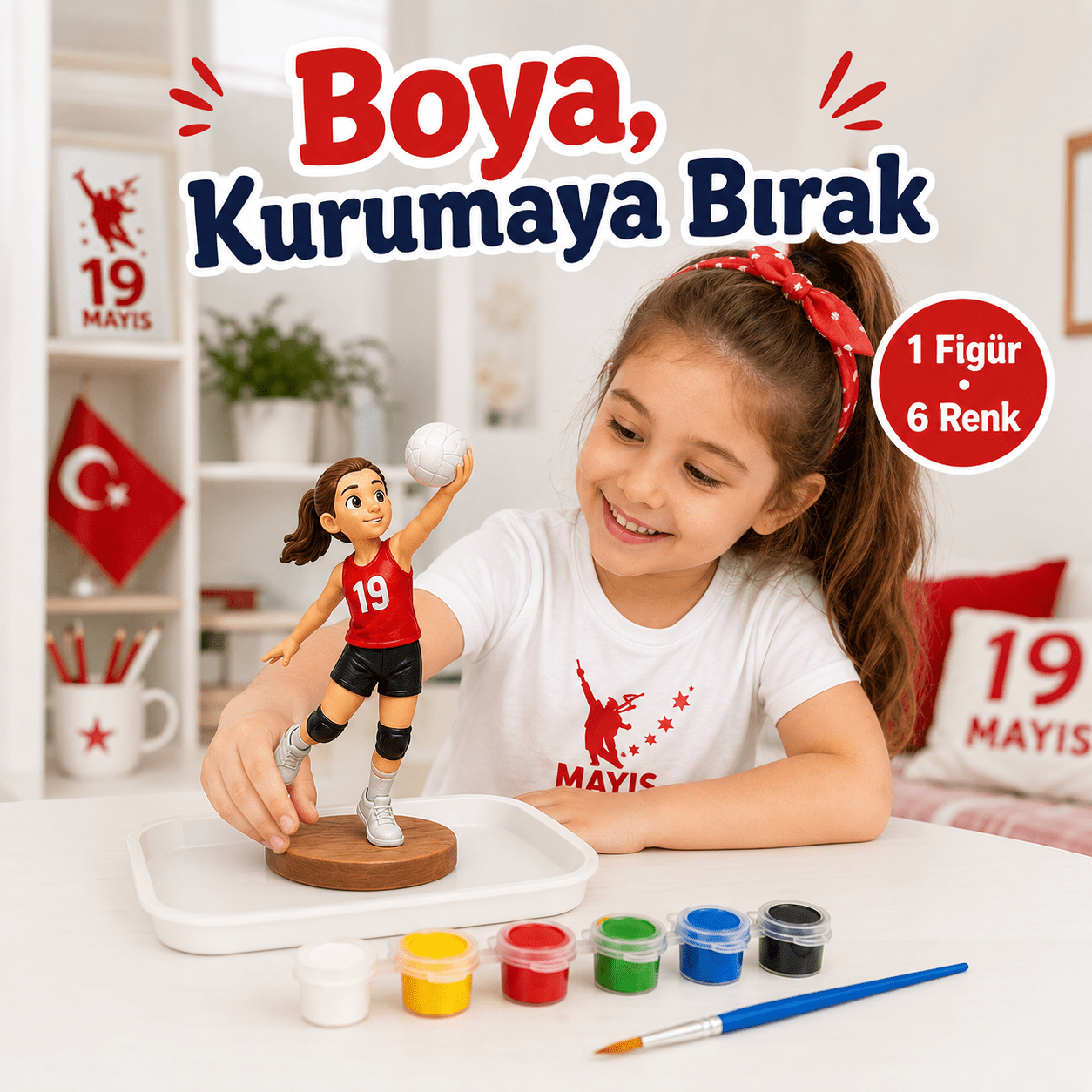 19 Mayıs Sporcu Çocuklar Temalı Boyanabilir Figürler - Antiola
