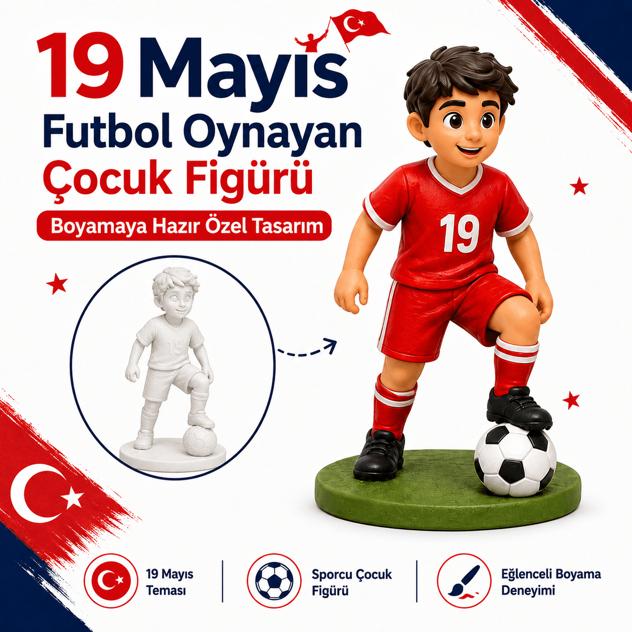 19 Mayıs Sporcu Çocuklar Temalı Boyanabilir Figürler - Antiola