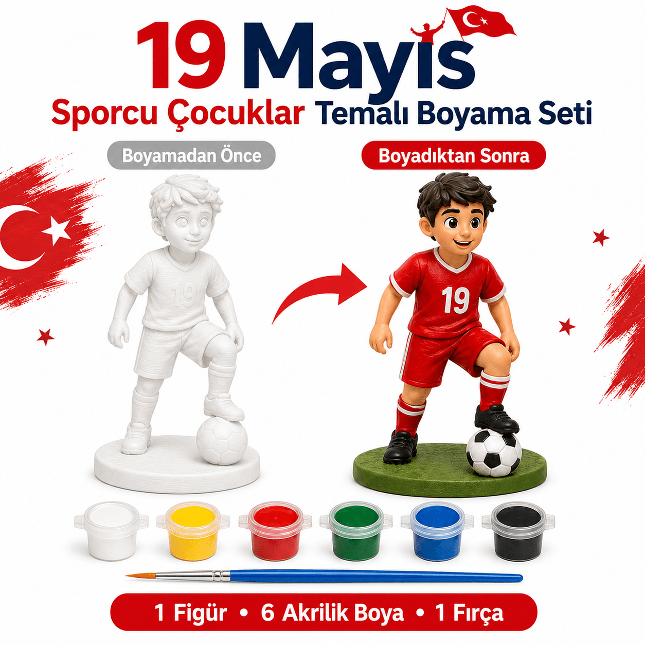 19 Mayıs Sporcu Çocuklar Temalı Boyanabilir Figürler - Antiola