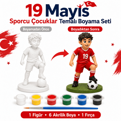 19 Mayıs Sporcu Çocuklar Temalı Boyanabilir Figürler - Antiola