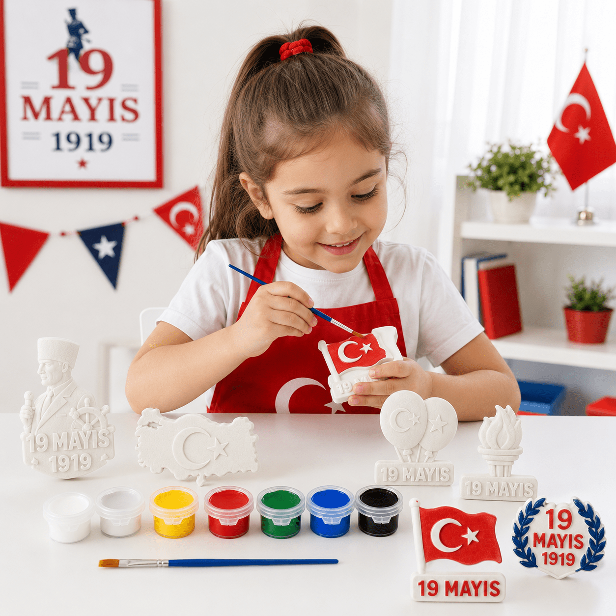 19 Mayıs Temalı Boyanabilir Figürler Boyama Seti | 6 Parça Figür - Antiola