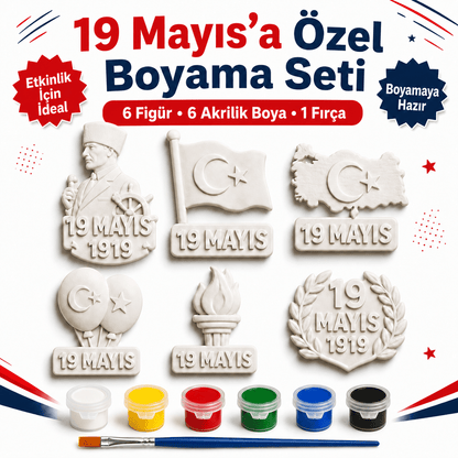 19 Mayıs Temalı Boyanabilir Figürler Boyama Seti | 6 Parça Figür - Antiola