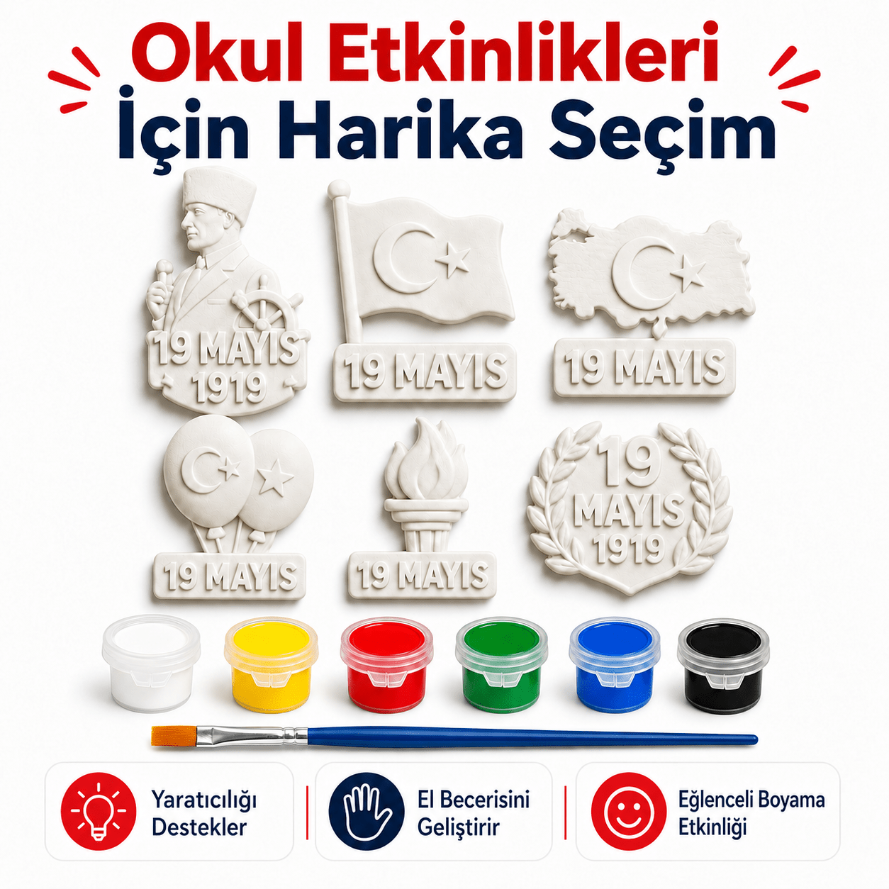 19 Mayıs Temalı Boyanabilir Figürler Boyama Seti | 6 Parça Figür - Antiola