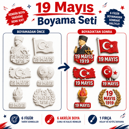 19 Mayıs Temalı Boyanabilir Figürler Boyama Seti | 6 Parça Figür - Antiola
