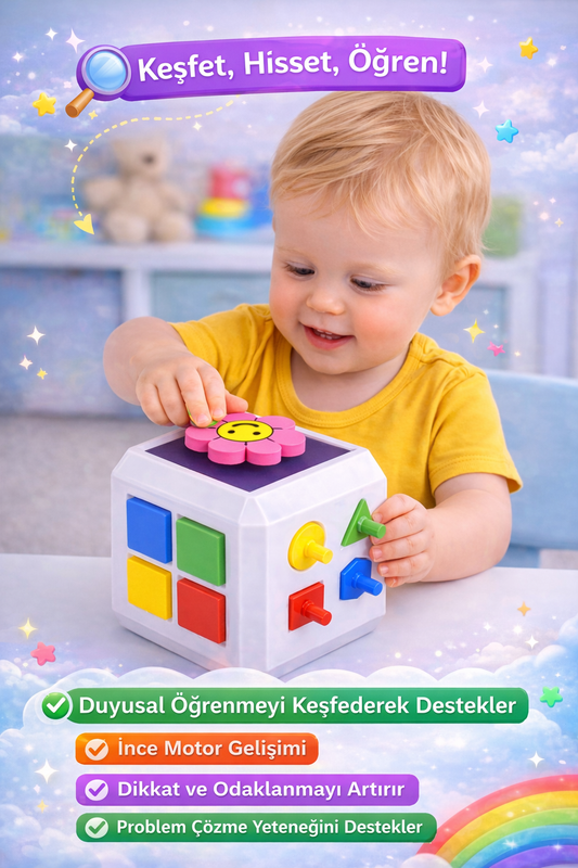 Montessori Eğitici Aktivite Küpü | İnce Motor & Zeka Gelişimi | Duyusal Oyuncak