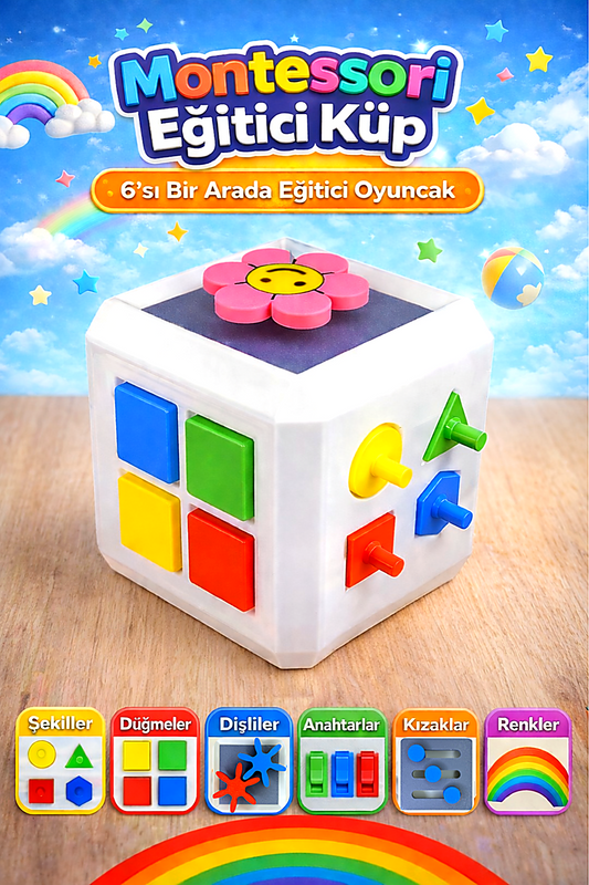 Montessori Eğitici Aktivite Küpü | İnce Motor & Zeka Gelişimi | Duyusal Oyuncak