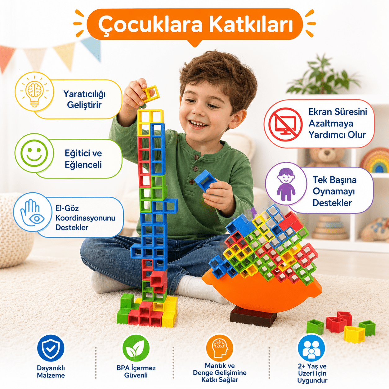 Antiola Denge Blocks Şekil Denge Oyun Seti | 2 - 4 Kişilik | 32 Parça - Antiola