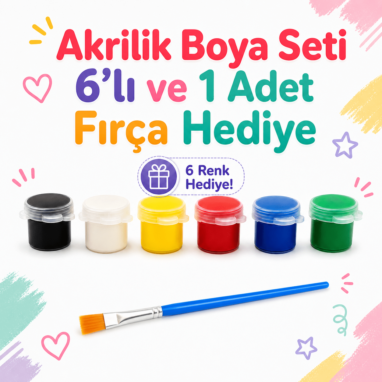 Dokulu Boyama Taşları | 7 adet | Hafif | Duyusal Gelişim Eğitici Boyama Seti | 6'lı Akrilik Boya ve Fırça Hediye - Antiola