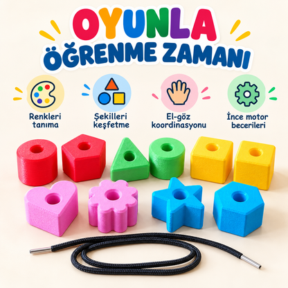 İpe Dizme Oyuncağı, Renkli Geometrik Şekiller