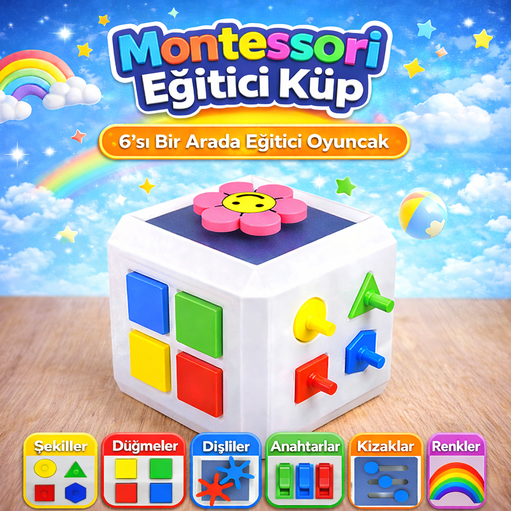 Montessori Eğitici Aktivite Küpü | İnce Motor & Zeka Gelişimi | Duyusal Oyuncak - Antiola