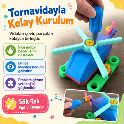Sök Tak Vidalı Helikopter Oyuncak Seti | Tornavidalı Eğitici Montaj Oyuncağı - Antiola