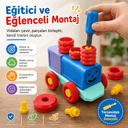 Sök Tak Vidalı Tren Oyuncak Seti | Tornavidalı Eğitici Montaj Oyuncağı - Antiola