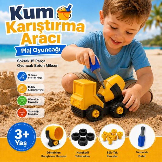 Söktak Beton Mikseri | Kum Karıştırma Plaj Oyuncağı | İnşaat Araçları, STEM