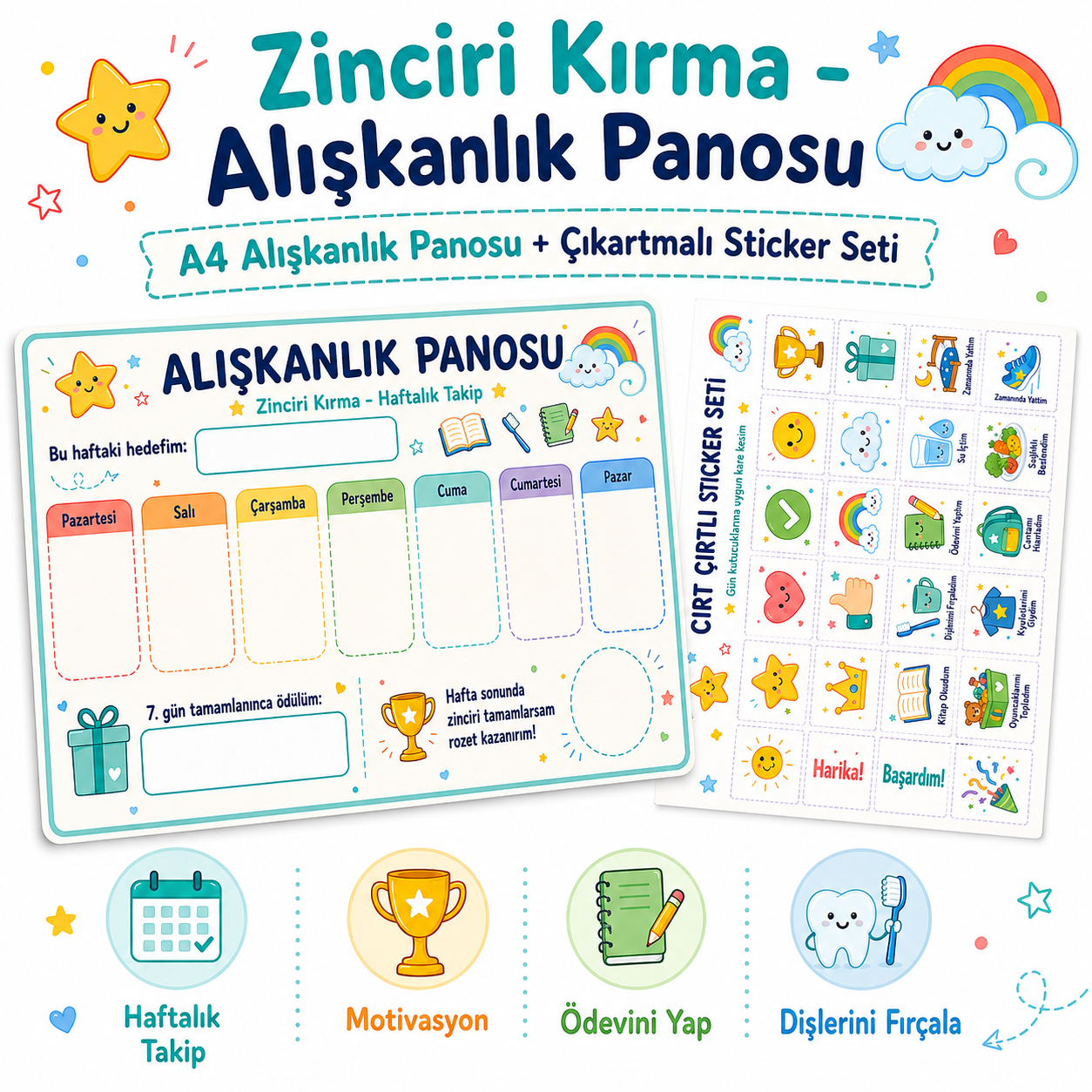 Zinciri Kırma Alışkanlık Panosu | Ödevini Yap, Dişini Fırçala